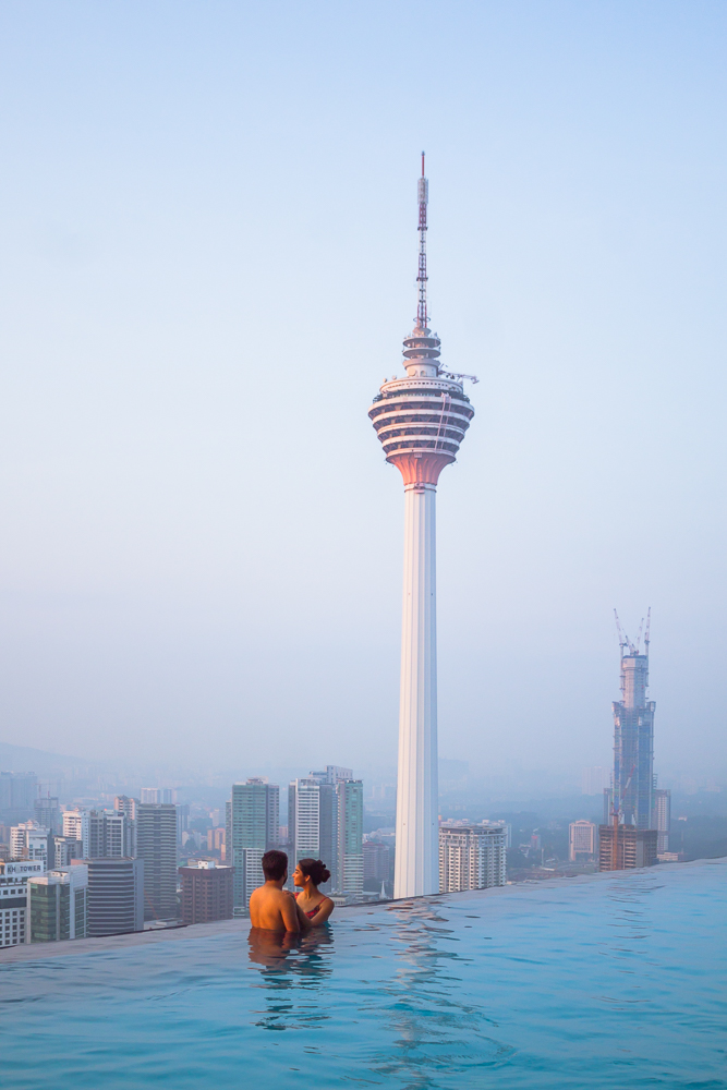 The view of Menara tower from rooftop pool at face suites in kuala lumpur malaysia