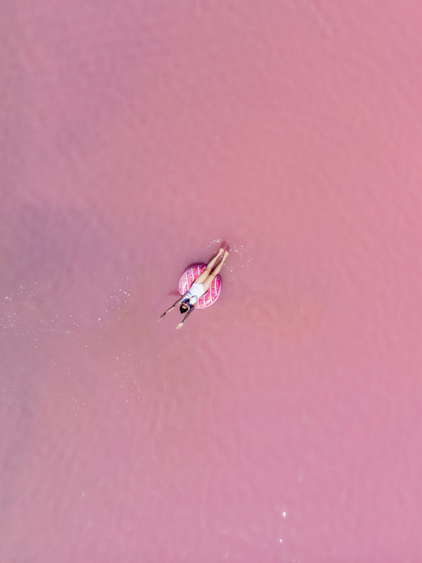 Aerial view of Pink Lake - Hutt Lagoon, Perth to Kalbarri road trip
