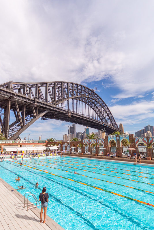 The view of sydney harbour bridge from North sydney olympic pool