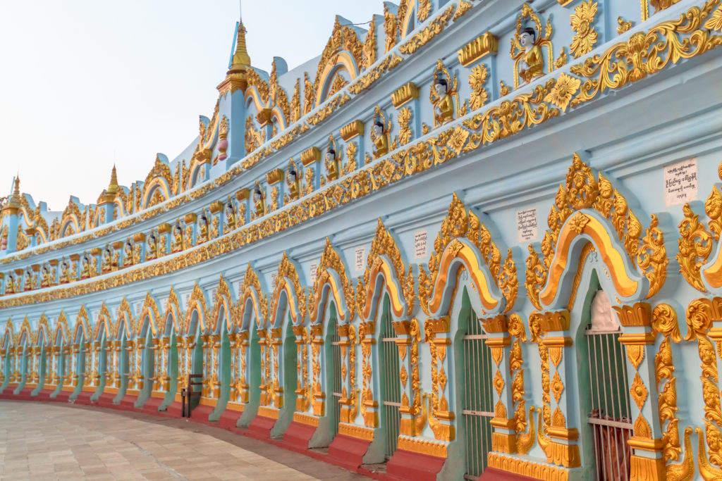 The pastel color facade of U Min Thonze in Mandalay Myanmar