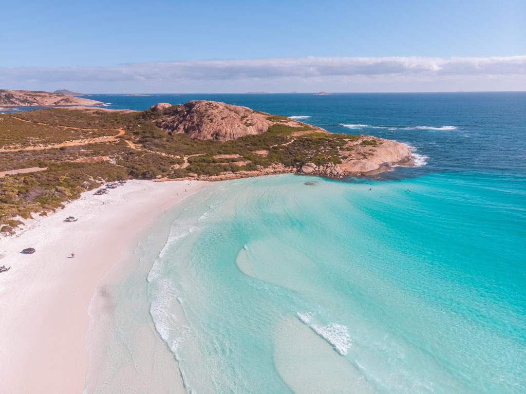 Drone shot of Wharton Beach in Esperance