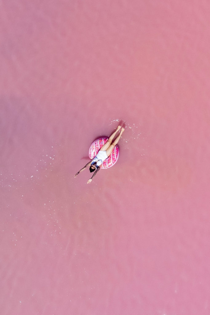Aerial view of Hutt lagoon Pink lake Kalbarri