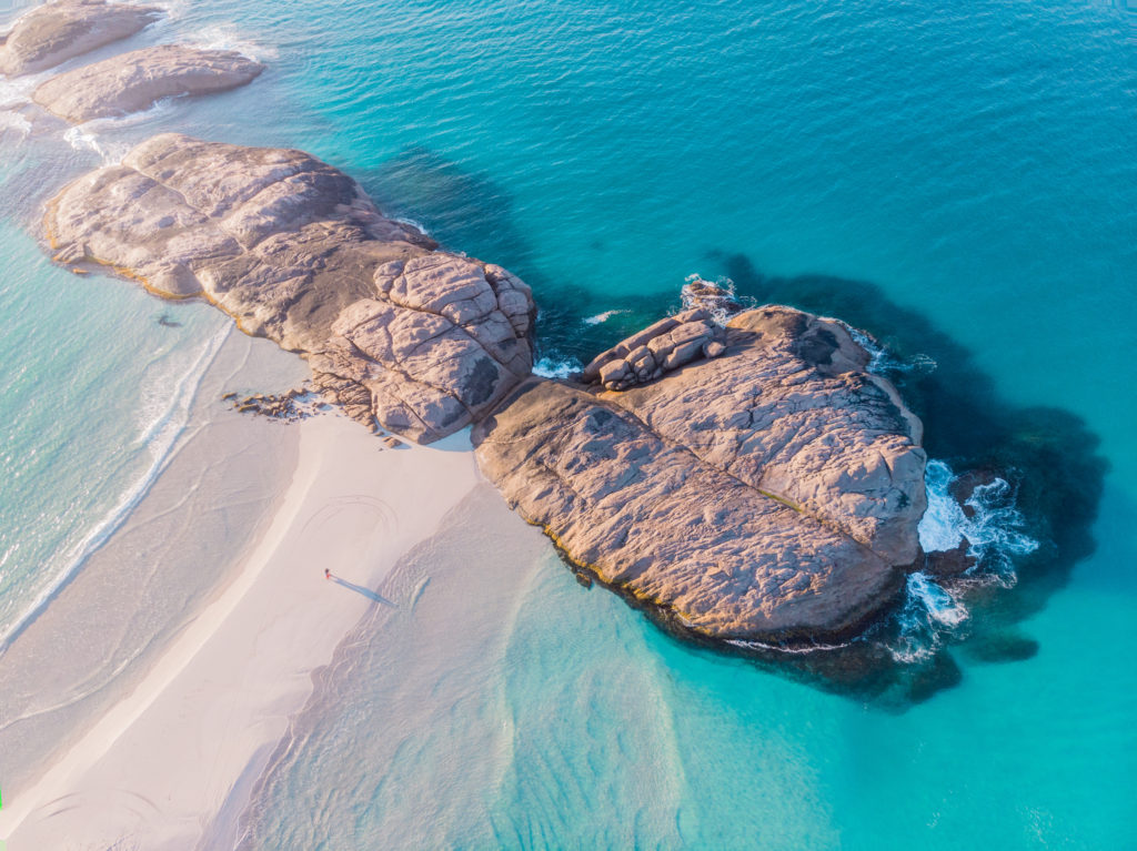 The aerial view of Wylie Bay Rock in Esperance