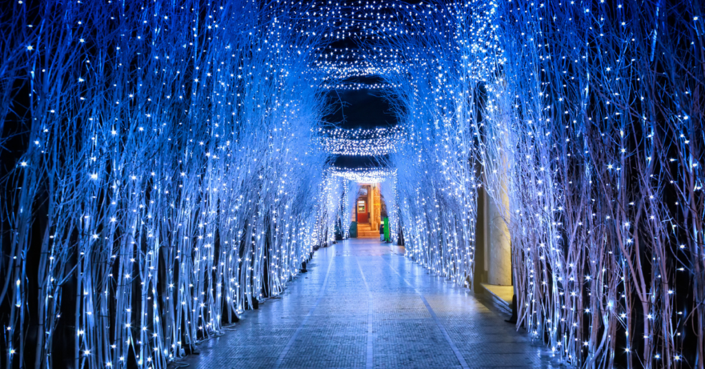 Blue string light decoration at zagreb Christmas markets